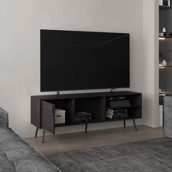 English Elm Vulcan 63" TV Stand with Cabinet and Three Open Shelves, Cable Management, Holds Up to 70" TVs, Stylish Living Room Storage Black 28.3 L x 53 W x 13 H B070P254791