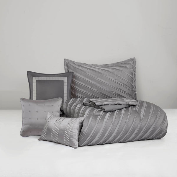 English Elm 7 Plush King Comforter Set with Jacquard Texture, Bedskirt & Decorative Pillows for Luxury Sleep Grey 17.91 L x 13.98 W x 10.04 H B035P319208