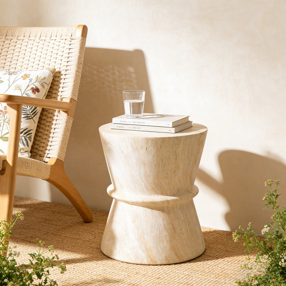 English Elm U_style Hourglass Mgo Concrete Outdoor Accent Table Sculptural Stone Texture Patio Decor Beige,Yellow N711P422072M