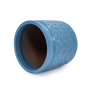 English Elm Set Of 3 Antique Blue Ceramic Flowerpots - Artisan Planters For Garden, Patio & Indoor Decor W3273P321480-GIGA