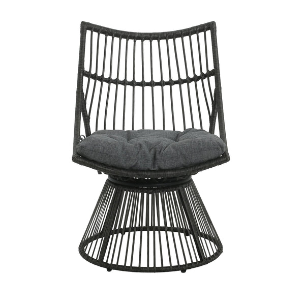 English Elm Christopher Knight Home® - ELAINE Retro Wicker High-Back Chair in Grey — PE Rattan Papasan Base, Weather-Resistant Boho Accent N775P188548G