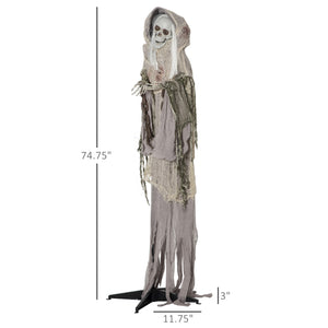 English Elm Outdoor Animatronic Skeleton Witch Prop with Glowing Eyes Motion Activated Halloween T3971P382650
