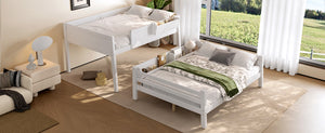 English Elm Full Pine Bunk Bed with Integrated Bookshelves Guardrails and Detachable Frame White W5316S00011