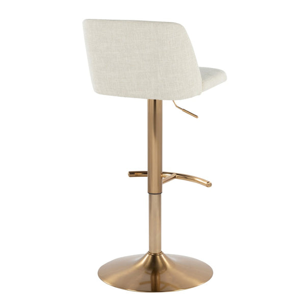 English Elm Toriano Adjustable Barstool Set Of 2 In Cream Fabric With Gold Base, 360° Swivel & Modern Design B202S01033-GIGA