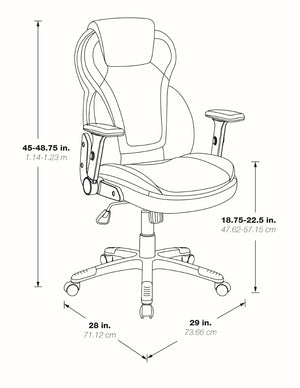 OSP Home Furnishings Exec Bonded Leather High Back Office Chair with Lumbar Support and Ergonomic Tilt Grey EC91150-EC42