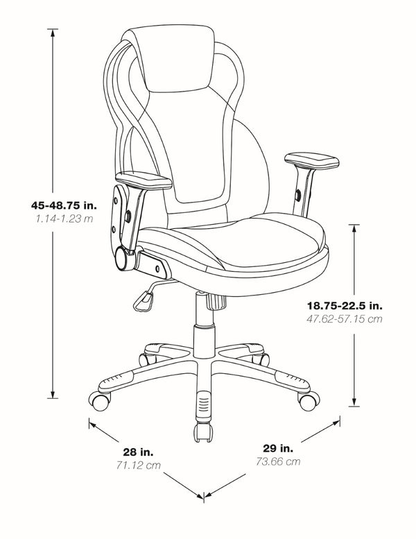 OSP Home Furnishings Exec Bonded Leather High Back Office Chair with Lumbar Support and Ergonomic Tilt Grey EC91150-EC42