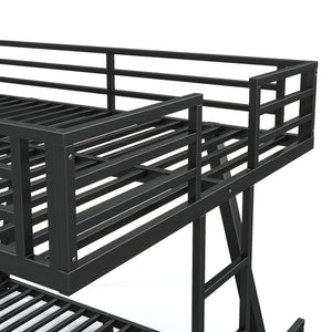 English Elm Twin Over Metal Bunk Bed with Led Lights Usb Ports Drawers and Sofa Conversion W5305S00054
