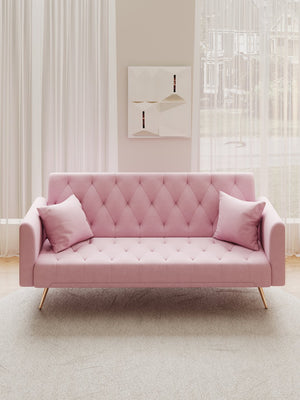 English Elm 71 Convertible Loveseat Sofa Bed Velvet Upholstered 2-Seater with Golden Legs, Retro Chic, 600lb Capacity Pink W165880948