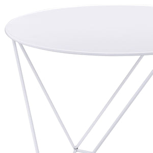 English Elm Epidia Lightweight White Metal Accent Table with Round Top & Triangle Legs – Modern Display Utility B2726P243242