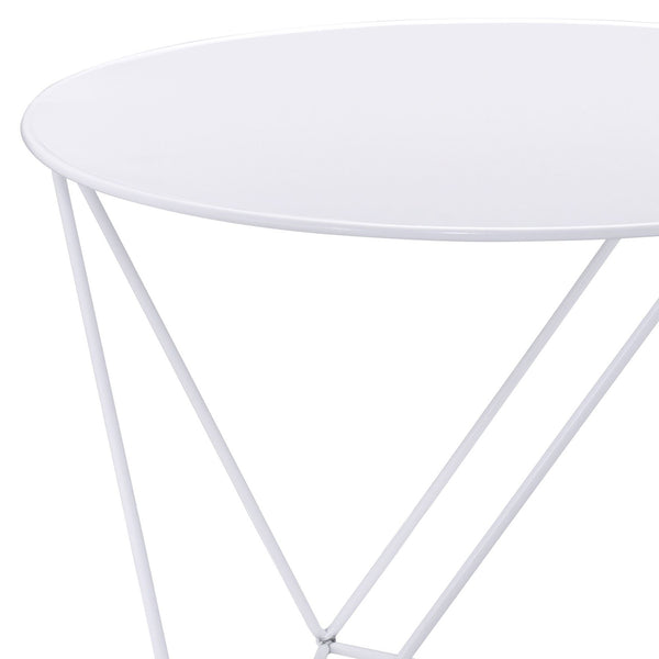 English Elm Epidia Lightweight White Metal Accent Table with Round Top & Triangle Legs – Modern Display Utility B2726P243242