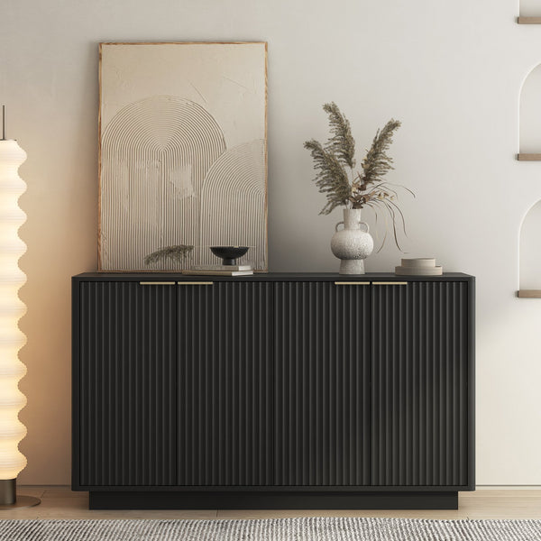 English Elm Black Fluted Buffet Cabinet Modern Sideboard with Adjustable Shelves, Spacious Credenza for Dining Room Decor W1321P386952