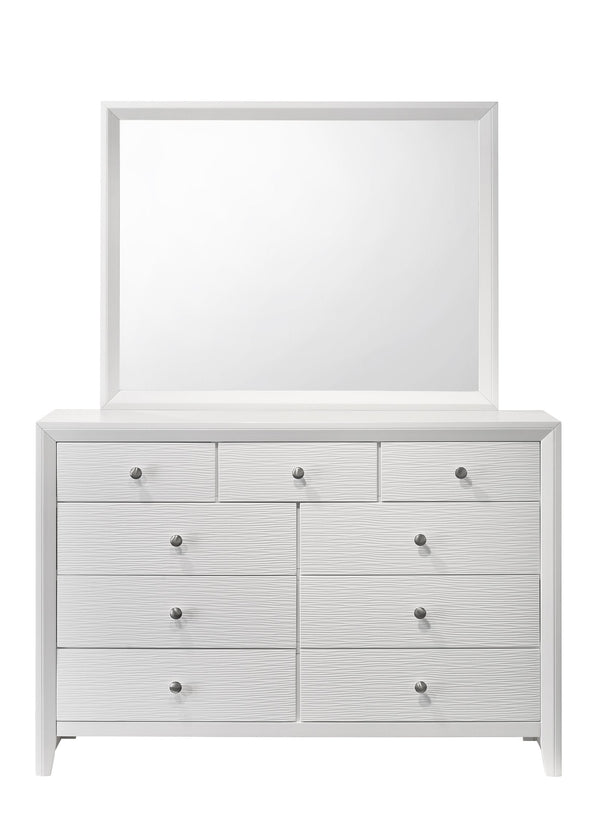 English Elm 1pc Contemporary 5-Drawer Chest with Round Knobs, Sleek Top and Wood-Pattern Fronts for Bedroom Storage White 57.1 L x 18.4 W x 40.6 H B011P345927