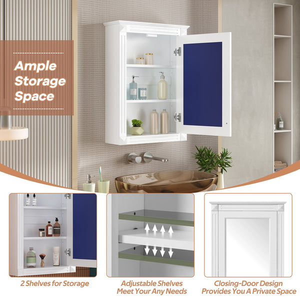 English Elm 20" Medicine Cabinet with Mirror — Space-Saving Wall-Mounted Bathroom Storage with Adjustable Shelf, Modern Carved Design White N710P317680K