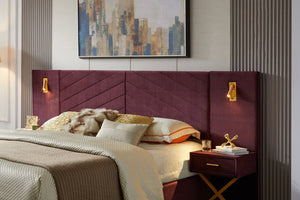 English Elm Queen Modern Floating Bedside Tables with LED Lights, Crossed Metal Legs, Single Drawer Storage, Durable Construction WINE RED W1793S00014