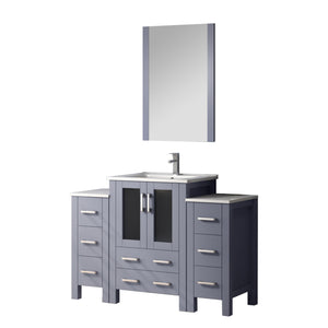 English Elm Dark Grey Bath Vanity Set: 48" With Ceramic Top, Side Cabinets, Chrome Faucet & 22" Mirror Included B2731S01370