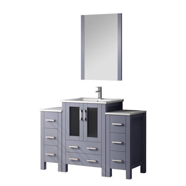 English Elm Dark Grey Bath Vanity Set: 48" With Ceramic Top, Side Cabinets, Chrome Faucet & 22" Mirror Included B2731S01370