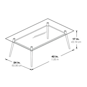 OSP Home Furnishings Brooklyn Tempered Glass Coffee Table with Brushed Nickel Frame for Modern Living Rooms MG1242S-NB