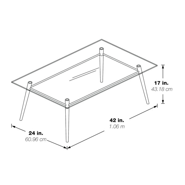 OSP Home Furnishings Brooklyn Tempered Glass Coffee Table with Brushed Nickel Frame for Modern Living Rooms MG1242S-NB