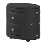 English Elm Elegant Pu Nightstand With 2 Drawers and Crystal Handle,Fully Assembled Except Legs&Handles,Storage Bedside Table - Black