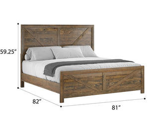 English Elm Wallace & Bay - Brown Rustic Upholstered King Bed with Sandstone Buff & Cream Accents, Easy-Care Wood Design Brown B361S00007