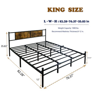 English Elm Queen Victorian Platform Bed Wood Paneling Metal Frame with Under Bed Storage Space W3286P308744