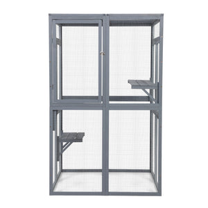 English Elm Wooden Pine Catio Outdoor Cat Enclosure with Hammock Platforms and Rain Shelter Roof W2181P191343