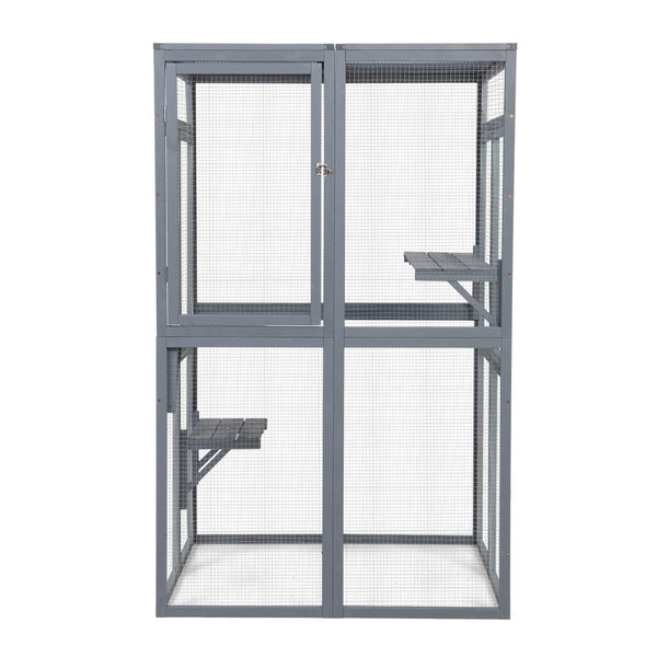 English Elm Wooden Pine Catio Outdoor Cat Enclosure with Hammock Platforms and Rain Shelter Roof W2181P191343