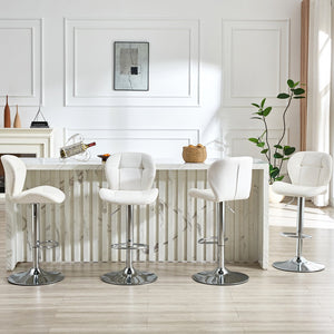 English Elm Set of 2 Adjustable Tufted Pu Barstools with Chrome Base for Kitchen Island or Pub W3875P382615