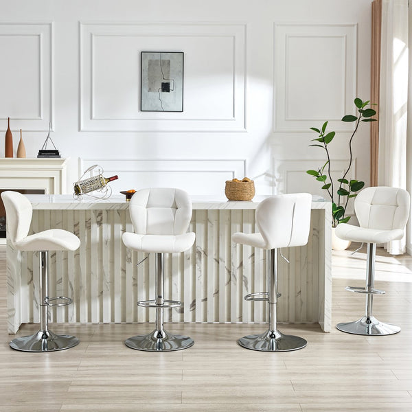 English Elm Set of 2 Adjustable Tufted Pu Barstools with Chrome Base for Kitchen Island or Pub W3875P382615