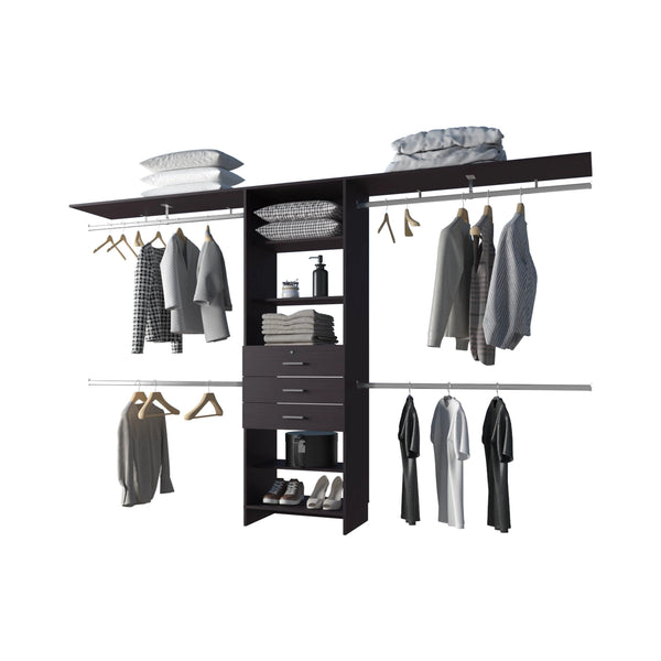 English Elm Wengue Modular Closet Organizer System — Walk-In Storage Solution with Shelves, Drawers & Rods (118") B062S00624