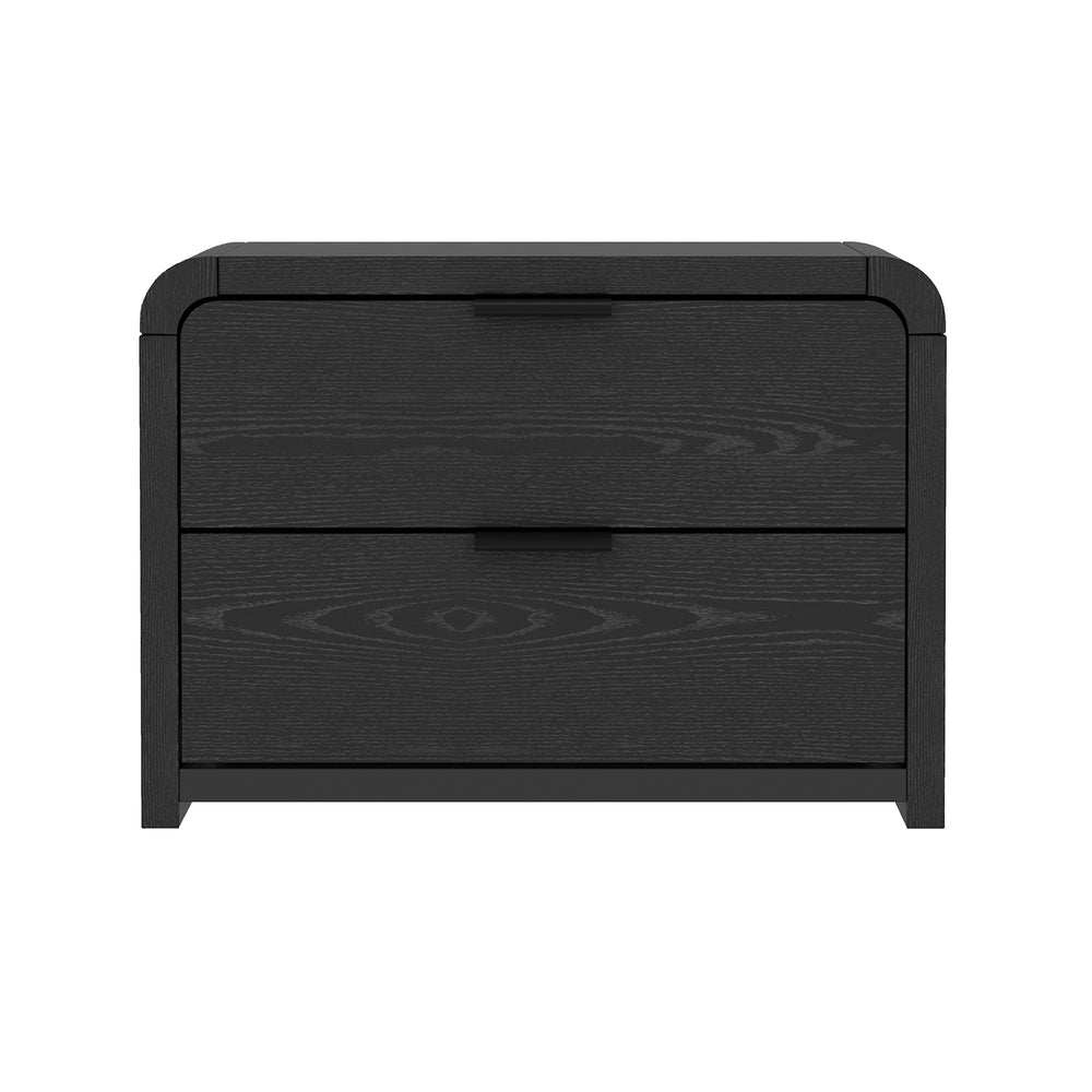 English Elm Grace 28" Nightstand Black — Modern MDF & Solid Wood 2-Drawer Bedside Table with Glam Metal Handles B365P400010
