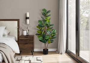 English Elm Artificial Fiddle Leaf Fig Tree, 49" Tall Faux Plant With Real-Touch Leaves In Black Pot - Perfect For Home Décor! B2710P220030