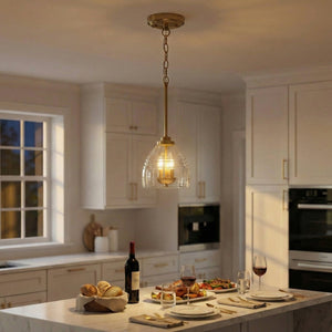 English Elm Ember Satin Brass Chain Pendant Three Candle Lights Clear Glass Dining Room B183P230892