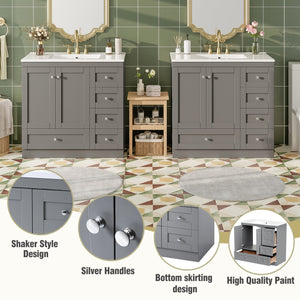 English Elm 72 Shaker Bathroom Vanity 72" Double-Sink Freestanding with Ceramic Basin, Soft-Close Drawers & Doors Grey N729P000010E