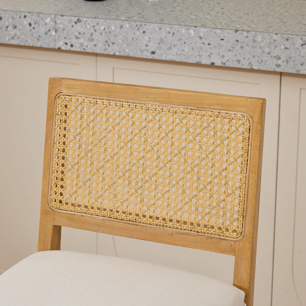 English Elm Full Solid Wood Rattan-Back Bar Stools Set Of 2 - Stylish Beige Cushions For Rustic Kitchen & Café W1143P384367