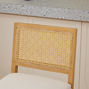 English Elm Full Solid Wood Rattan-Back Bar Stools Set Of 2 - Stylish Beige Cushions For Rustic Kitchen & Café W1143P384367