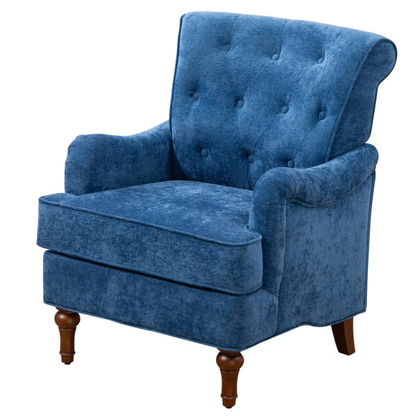English Elm Accent Club Chair Chenille Upholstered with Spring Cushion Retro Wooden Legs Bedroom W3042P262910