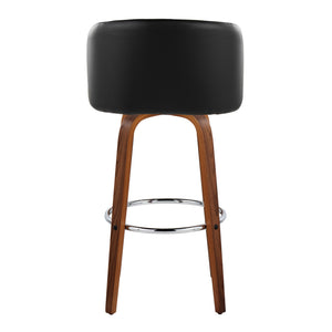 English Elm Fixed-height Swivel Barstools Walnut Bentwood Faux Leather Seat Chrome Footrest Set B202S01853