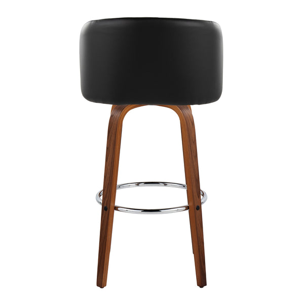 English Elm Fixed-height Swivel Barstools Walnut Bentwood Faux Leather Seat Chrome Footrest Set B202S01853