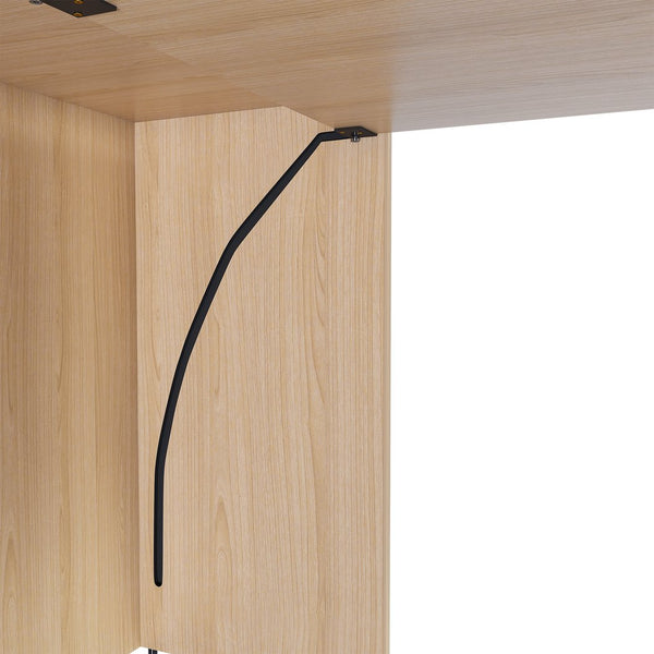 English Elm Stretchable expandable office desk with magnetic fold, lockable casters, adjustable shelves for storage and space-saving Natural Wood W509P355681
