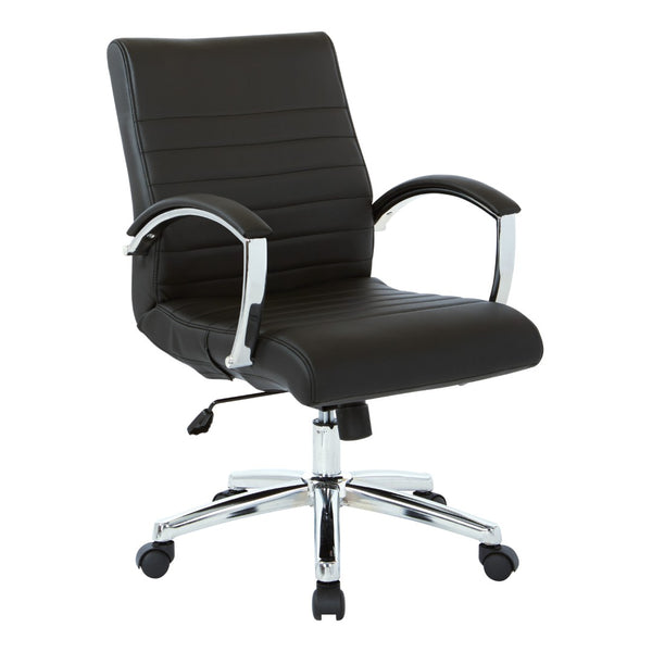 OSP Home Furnishings Executive Low Back Faux Leather Office Chair with Chrome Base for Professional Workspaces Black FL92011C-U6