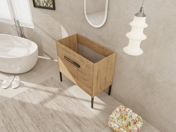 English Elm 36 Dual-Function Bathroom Vanity 36" Freestanding or Wall-Mount Cabinet, Eco Plywood, Shelf, Feet W999123987