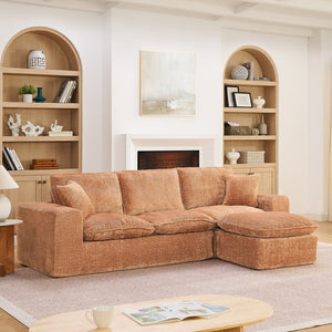 English Elm 107'' Boucle L-shaped Sectional with Reversible Chaise Deep Foam Seat Living Room Orange W1413S00171