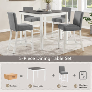 English Elm 5-piece Counter Height Dining Set Rubberwood Upholstered Chairs Grey White Kitchen W1998P418931