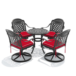 English Elm 5-piece Outdoor Cast Aluminum Bistro Set with Ornate Swivel Chairs and Round Patio Table W1710S00682
