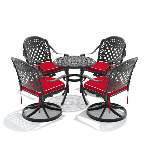 English Elm 5-piece Outdoor Cast Aluminum Bistro Set with Ornate Swivel Chairs and Round Patio Table W1710S00682