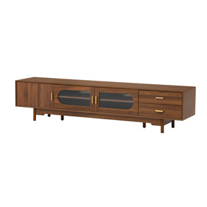 English Elm 78inch Walnut Entertainment Center Fluted Glass Solid Wood Legs Modern Living Room N710P362203P