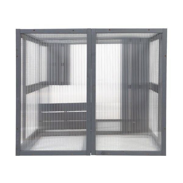 English Elm Wooden Pine Catio Outdoor Cat Enclosure with Hammock Platforms and Rain Shelter Roof W2181P191343