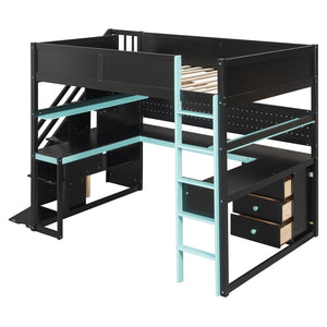 English Elm Full Size Gaming Loft Bed with Led Lighting Desk Shelves and Usb Charging Ports N820S00071C
