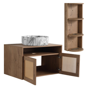 English Elm 30" Floating Bathroom Vanity Oak Finish Ceramic Vessel Sink Soft Close Plywood Cabinet W999S00503